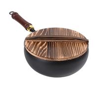 Wok Pan - Wok in ferro con coperchio, 24 cm, wok per arrosti in ferro, per base piatta, padella ergonomica in ferro non rivestita con rivestimento anti-adesivo, per casa, esterno, Res