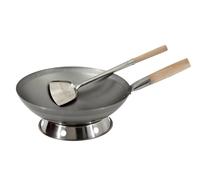 Wok Set Padella 36cm Ø Arrotondato Pavimento + Spatola + Ring Gas