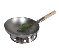 Wok Set Padella 40cm Ø Arrotondato Pavimento Carbonio Acciaio + Wok Anello, Gas