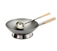 Wok Set Padella 40cm Ø Arrotondato Pavimento + Cazzuola + Ring Gas Induzione