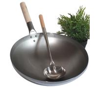 Wok Set Padella 40cm Ø Arrotondato Pavimento + Wok Cazzuola Acciaio Inox Gas
