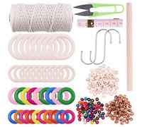 Wokape Kit assortito macramè, 100 m x 3 mm, corde naturali macramè, bastoncini di legno, anelli a cerchio, perline colorate e anelli, ganci a S, kit macramè per appendere piante macramè