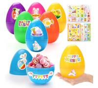 wokdsbl 6 uova di plastica grandi da riempire e adesivi, 15 x 10 cm, uova di plastica per Pasqua, accessori per feste di Pasqua, decorazioni per uova di Pasqua, uova di plastica giganti da riempire