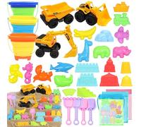 wokdsbl Giocattolo di sabbia per bambini, 34 pezzi, giocattolo di sabbia da viaggio con pieghevole, secchio per bambini, escavatore, sandbox, borsa, giocattolo da giardino a partire dai 3 anni in su