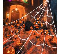 wokdsbl Set Ragnatela Gigante Halloween per Esterni con Ragno XXL da 124 cm, Ragnatela da 4,8 m, 40g di Finta Tela per Decorare Giardino, Casa, Muro o Porta
