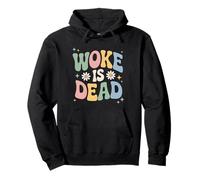 Woke is Dead Sarcastico Retro Groovy Messaggio per Attivisti Felpa con Cappuccio