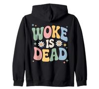 Woke is Dead Sarcastico Retro Groovy Messaggio per Attivisti Felpa con Cappuccio