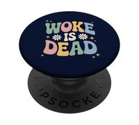 Woke is Dead Sarcastico Retro Groovy Messaggio Per Attivisti PopSockets PopGrip Adesivo