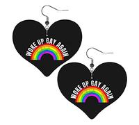 Woke Up Gay Again Orecchini in pelle per donna Orecchini pendenti con ciondolo a forma di cuore con gancio Regali per ragazza adulta