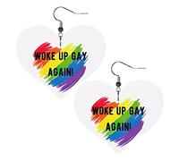Woke Up Gay Again Orecchini in pelle per donna Orecchini pendenti con ciondolo a forma di cuore con gancio Regali per ragazza adulta