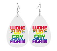 Woke Up Gay Again Orecchini in pelle per le donne Ciondola l'orecchino con il ciondolo a goccia con i regali del gancio per la ragazza adulta