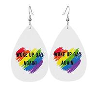 Woke Up Gay Again Orecchini in pelle per le donne Ciondola l'orecchino con il ciondolo a goccia con i regali del gancio per la ragazza adulta
