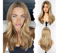 WOKESTAR Parrucche Lunghe Naturali per Donne con Frangia Capelli Sintetici Resistenti al Calore Parrucca Bionda Ombre per Uso Quotidiano Party Cosplay