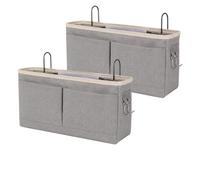 WOKICOR 2 Pezzi Tasca Portaoggetti Letto, Porta Oggetti Letto da Appendere con Tasche Frontali, Rete Laterale e Ganci, Organizer in Tessuto con Supporto in Metallo per Letto, Sedia O Armadio, Grigio