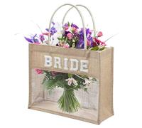 WOKICOR Bride - Borsa da sposa in iuta con scritta "Bride", design trasparente, per addio al celibato, da donna, in iuta, lino., 37 x 30 x 13 cm