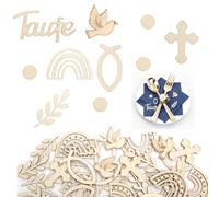 WOKICOR Decorazioni Battesimo 120 Pezzi Legno, Eleganti Addobbi Tavola per Battesimo Bimbo & Bimba, adatti a Comunione e Cresima, Set Fai da Te Naturale con Nastro Bianco 1cm×22m Riutilizzabile