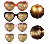 WOKICOR Heart Effect Glasses - Occhiali da diffrazione 3D, 4 pezzi, con effetto cuore, occhiali 3D, per musica all'aperto, feste, bar, discoteche (rosso/nero/rosa/bianco), multicolore, 111