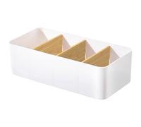 WOKICOR Organizer da Tavolo con 4 Scomparti Rimovibili, Porta Telecomando da Tavolo in Bambù, Multifunzionale Scatola Organizer Ufficio Scomparti per Penne, Foglietti Adesivi, Occhiali, Forbici(Bianco