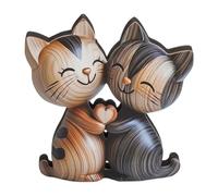 WOKICOR Statuetta decorativa per gatti in legno - Piatto 2D gatto in legno per ufficio, scaffale e soggiorno, regalo gatto e decorazione in legno per coppia amanti dei gatti