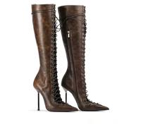 WOkismD 12 CM Punta Hollow Cross-Strap Stiletto Sandali di Grandi Dimensioni Moda Stivali Alto Stivali Donna Knee-High,Marrone,42 EU