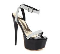 WOkismD Abito da Donna con Plateau Tacchi Alti Cinturino alla Caviglia Argento Sandali con Tacco a Spillo Punta Aperta Décolleté Sexy con Tacco Alto da Sposa,Nero,46