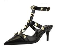 WOkismD Décolleté con Borchie in Metallo da Donna Décolleté con Cinturini con Cinturino sul Retro Décolleté con Punta Chiusa Décolleté Matrimonio Festa Quotidiano Scarpe Eleganti Eleganti,Nero,37