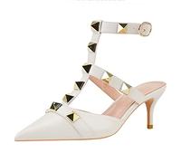 WOkismD Décolleté con Borchie in Metallo da Donna Décolleté con Cinturini con Cinturino sul Retro Décolleté con Punta Chiusa Décolleté Matrimonio Festa Quotidiano Scarpe Eleganti Eleganti,Bianca,35