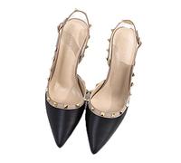 WOkismD Décolleté con Punta a Punta da Donna con Borchie in Metallo Punta Chiusa Sandali con Tacco a metà Gattino Slip On Tacchi a Spillo Scarpe Eleganti da Donna per Feste di Matrimonio,Nero,39