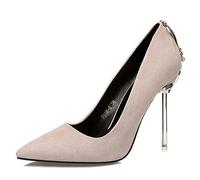 WOkismD Décolleté con Tacco Alto in Pelle Scamosciata da Donna Punta a Punta Moda Classica 3,94 Pollici Tacchi a Spillo da Sposa per Feste Scarpe da Ufficio con Finiture in Metallo,Marrone,34