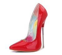 WOkismD Décolleté da donna alla moda con tacco alto a punta e tacco alto a stiletto, scarpe da festa in pelle verniciata, 16 cm, tacco in metallo, Rosso, 38 EU