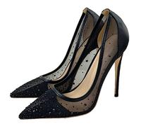 WOkismD Décolleté da Donna con Strass in Mesh Traspirante con Tacco a Spillo e Tacco Alto, Scarpe da Abito da Sposa Classiche da 4,7 Pollici / 12 cm,Nero,38