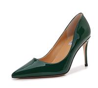 WOkismD Décolleté da Donna con Tacco Alto da Ufficio 9CM Tacchi A Spillo in Pelle Verniciata,Verde,37 EU