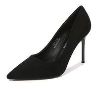 WOkismD Décolleté da donna in camoscio con tacco a spillo a punta chiusa Slip on Comfort Ufficio Lavoro Chiesa Wedding Party Dress Scarpe 9,5 cm, Nero, 43