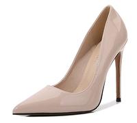 WOkismD Décolleté da donna in pelle verniciata sexy a punta con tacco alto slip on a spillo abito da festa di nozze scarpe da ballo 12 cm, marrone, 39