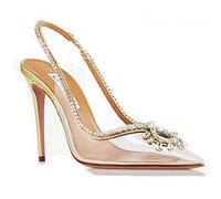 WOkismD Décolleté da Donna in PVC Trasparente Slingback Punta a Punta Tacchi a Spillo Abito da Cerimonia Nuziale con Strass Scarpe con Punta Chiusa,d'oro,37