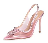 WOkismD Décolleté da Donna in PVC Trasparente Slingback Punta a Punta Tacchi a Spillo Abito da Cerimonia Nuziale con Strass Scarpe con Punta Chiusa,Rosa,37