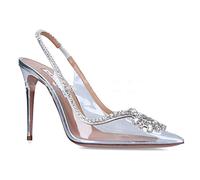 WOkismD Décolleté da Donna in PVC Trasparente Slingback Punta a Punta Tacchi a Spillo Abito da Cerimonia Nuziale con Strass Scarpe con Punta Chiusa,Argento,37