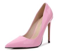 WOkismD Décolleté da donna in vernice sexy a punta con tacchi alti a spillo slip on abito da festa di nozze scarpe da ballo 12 cm, rosa, 42 cm