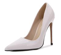 WOkismD Décolleté da donna in vernice sexy a punta con tacchi alti a spillo slip on abito da festa di nozze scarpe da ballo 12 cm, bianco, 35