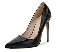 WOkismD Décolleté da donna in vernice sexy a punta con tacchi alti a spillo slip on abito da festa di nozze scarpe da ballo 12 cm, nero, 36