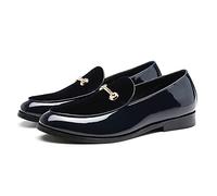 WOkismD Mocassini da Uomo Scarpe Eleganti da Cerimonia Nuziale in Pelle Classiche da Uomo d'Affari Oxfords Retro Slip On Shoes con Finiture in Metallo,Blu,42