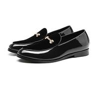 WOkismD Mocassini da Uomo Scarpe Eleganti da Cerimonia Nuziale in Pelle Classiche da Uomo d'Affari Oxfords Retro Slip On Shoes con Finiture in Metallo,Nero,39