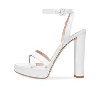 WOkismD Piattaforma da donna Sandali con tacco grosso Sandali comodi con punta aperta Sandali con tacco largo Sandali con cinturino alla caviglia Tacchi estivi Scarpe da sposa per feste da,Bianca,34