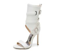 WOkismD Sandali Alti da Donna con Cinturino alla Caviglia con Fibbia e Punta Aperta, Stivaletti con Cerniera Laterale, Stiletto con Tacco Alto, Stivali Estivi da Festa,Bianca,40