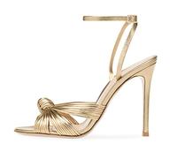 WOkismD Sandali con Tacco annodati con Fiocco in Oro da Donna Open Toe Tacco a Spillo Cinturino con Fibbia alla Caviglia Abito da Sposa da Sposa Scarpe Tacchi a Spillo Senza Schienale,d'oro,37