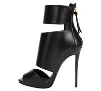 WOkismD Sandali eleganti da donna con tacco a spillo e plateau, punta aperta, con cerniera posteriore, sandali alti in pelle PU, stivali corti, scarpe eleganti,Nero,38