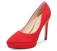 WOkismD Scarpe da donna a punta con plateau tacchi sexy a spillo tacco alto décolleté slip-on party ufficio scarpe raso sposa comfort pompa, rosso, 46