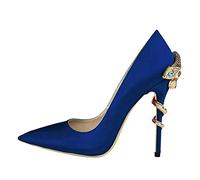 WOkismD Scarpe da Donna Classiche con Tacco Alto e Punta a Punta Sexy Slip on Stiletto Pumps Office Lady Casual Dress Party Prom Scarpe da Sposa,Blu,37