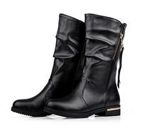 WOkismD Stivaletti da Donna in Pelle con Tacco Basso da Donna Autunno E Inverno Manica A Tubo Medio Taglia Super Large,Nero,38 EU