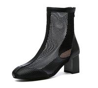 WOkismD Stivaletti Eleganti da Donna con Tacco Grosso Stivaletti a Punta Tonda con Cerniera Stivaletti Estivi in Rete Sandali con Tacco Medio Stivali a metà Polpaccio Comfort Scarpe Casual,Nero,45